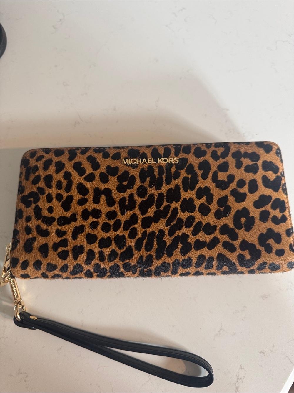 Michael Kors Leopard Print Zip-Around Wristlet Wallet - Brown & Black